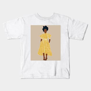 Illustration of a silhouette of a dark girl in a bright yellow dress Kids T-Shirt